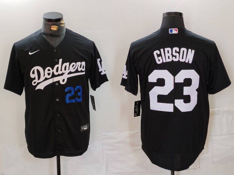 Men Los Angeles Dodgers #23 Gibson Black Nike Game 2024 MLB Jersey style 2